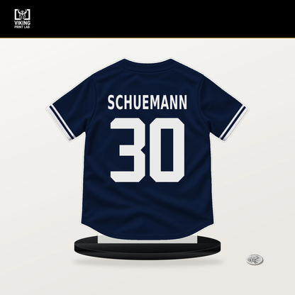 Max Schuemann number 30 New York Yankees jersey stand with included black base.