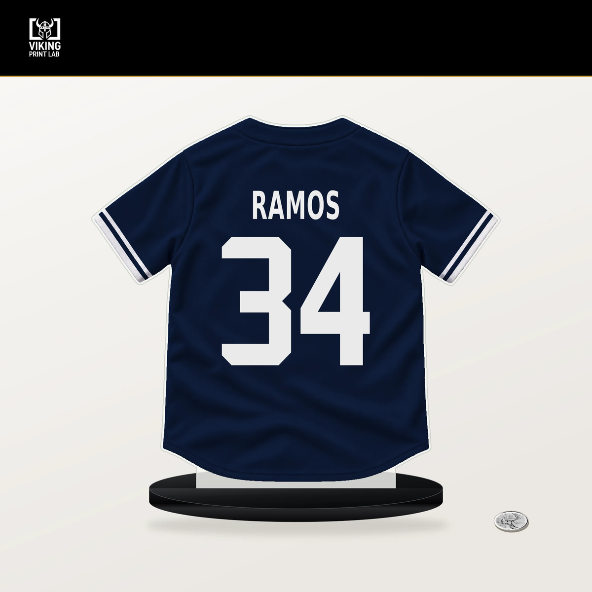 Heliot Ramos number 34 New York Yankees jersey stand with included black base.