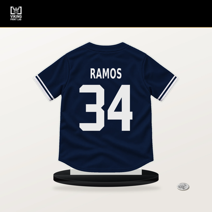 Heliot Ramos number 34 New York Yankees jersey stand with included black base.