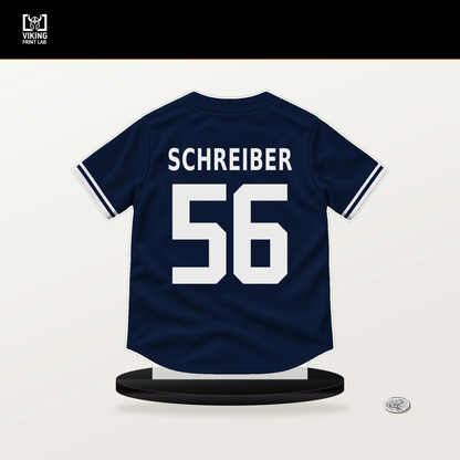 John Schreiber number 56 New York Yankees jersey stand with included black base.