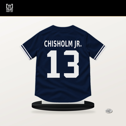 Jazz Chisholm Jr. number 13 New York Yankees jersey stand with included black base.