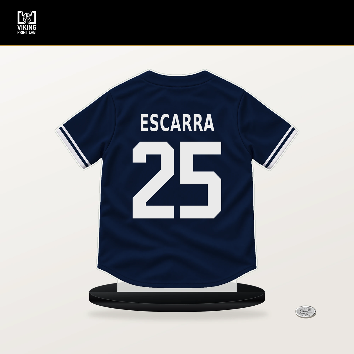 J.C. Escarra number 25 New York Yankees jersey stand with included black base.