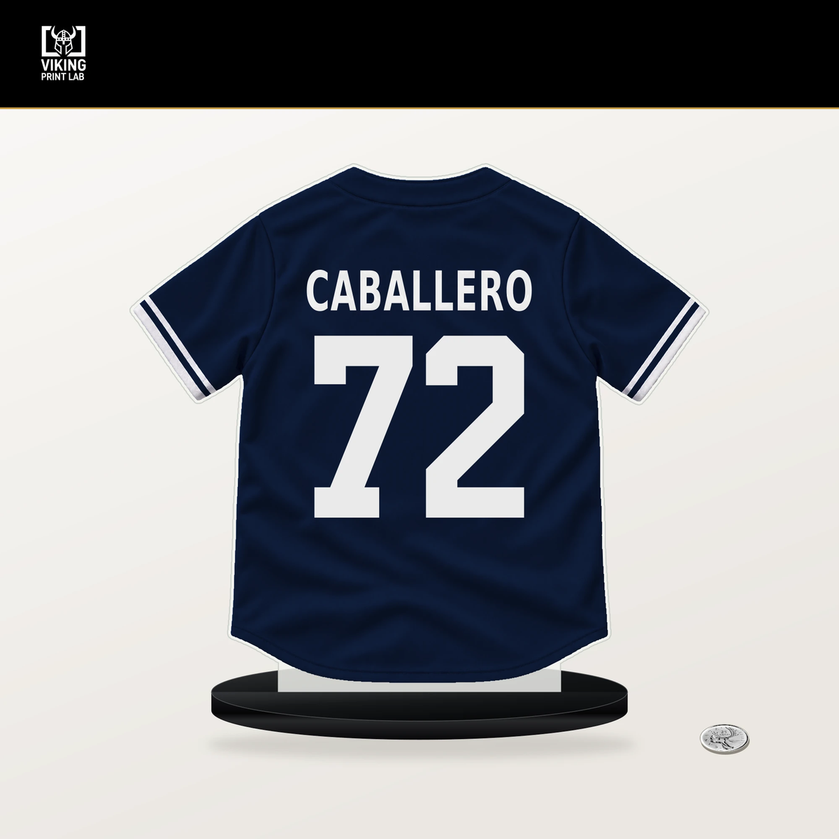 Jose Caballero number 72 New York Yankees jersey stand with included black base.