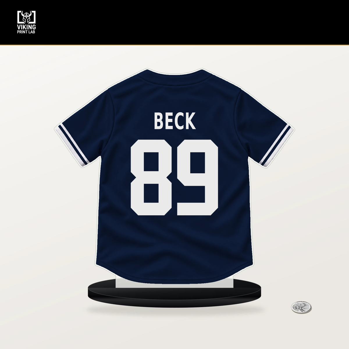 Brendan Beck number 89 New York Yankees jersey stand with included black base.