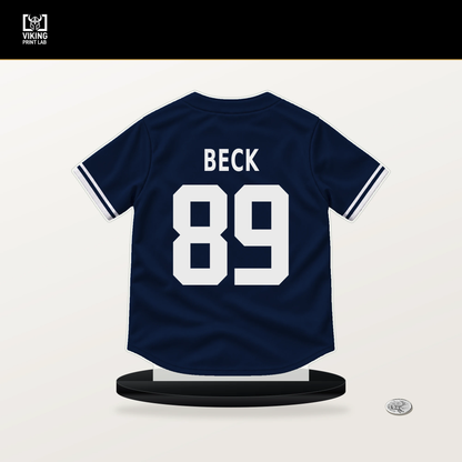 Brendan Beck number 89 New York Yankees jersey stand with included black base.