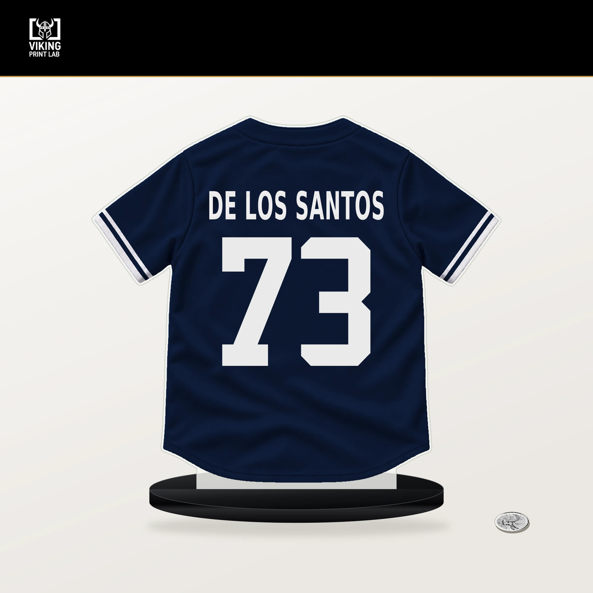 Yerry De los Santos number 73 New York Yankees jersey stand with included black base.