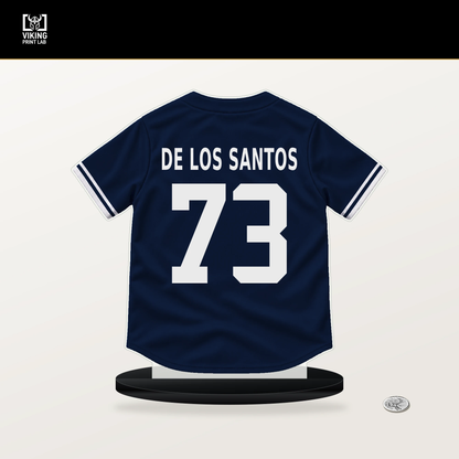 Yerry De los Santos number 73 New York Yankees jersey stand with included black base.