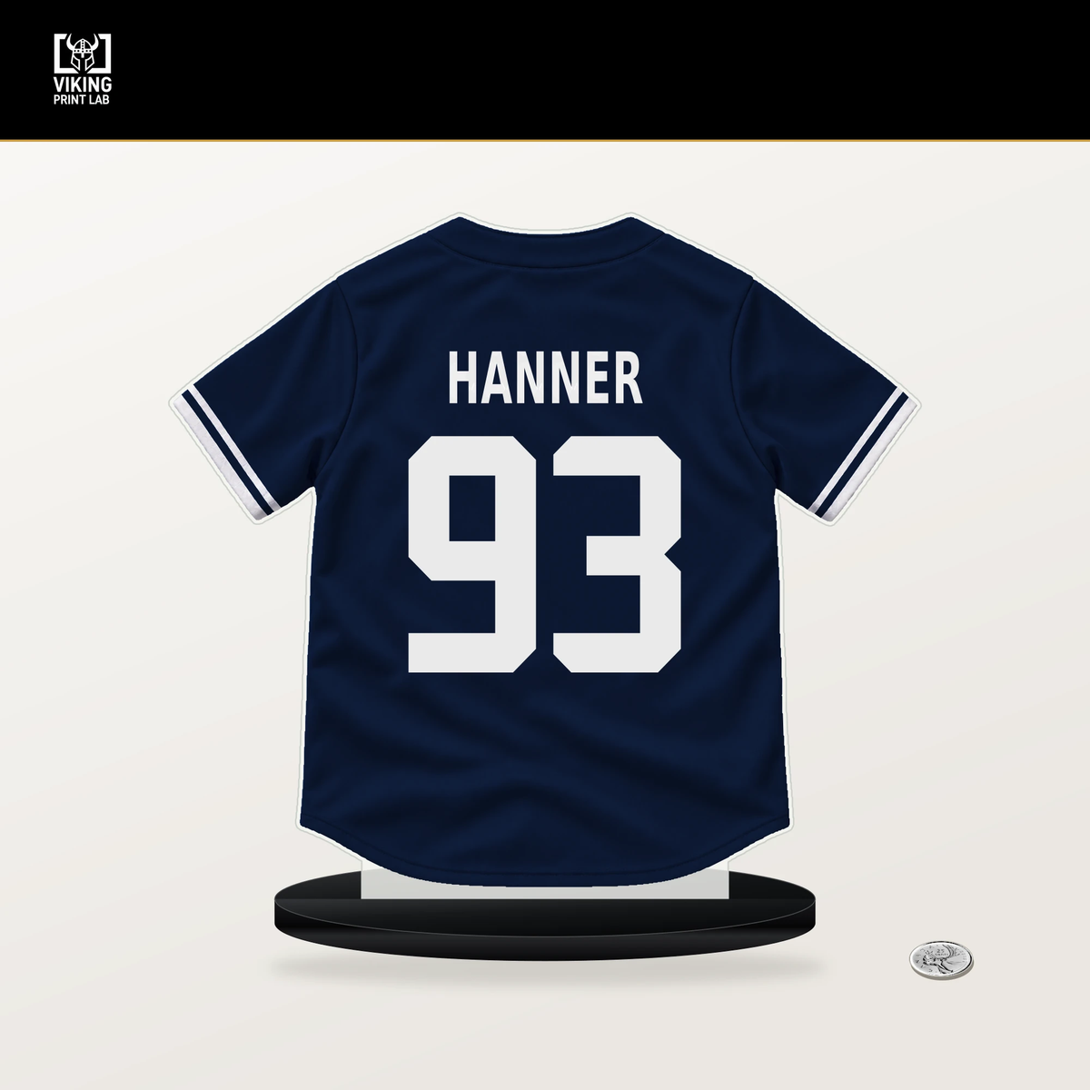 Bradley Hanner number 93 New York Yankees jersey stand with included black base.