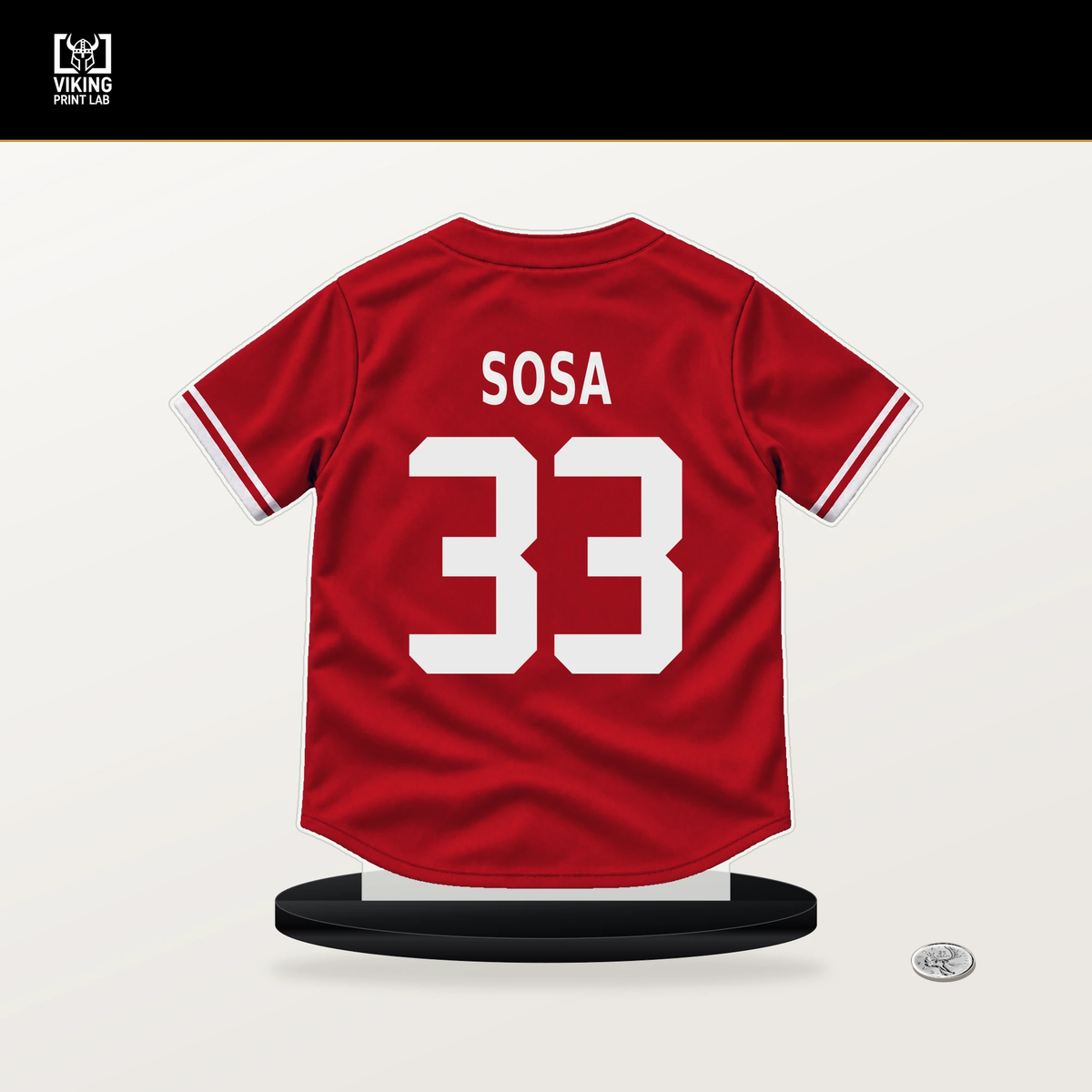 Edmundo Sosa number 33 Philadelphia Phillies jersey stand with included black base.