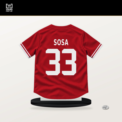 Edmundo Sosa number 33 Philadelphia Phillies jersey stand with included black base.