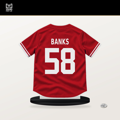 Tanner Banks number 58 Philadelphia Phillies jersey stand with included black base.