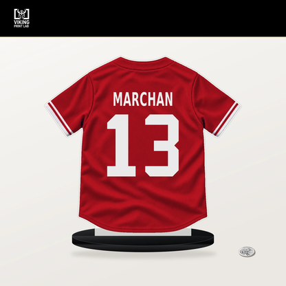 Rafael Marchan number 13 Philadelphia Phillies jersey stand with included black base.