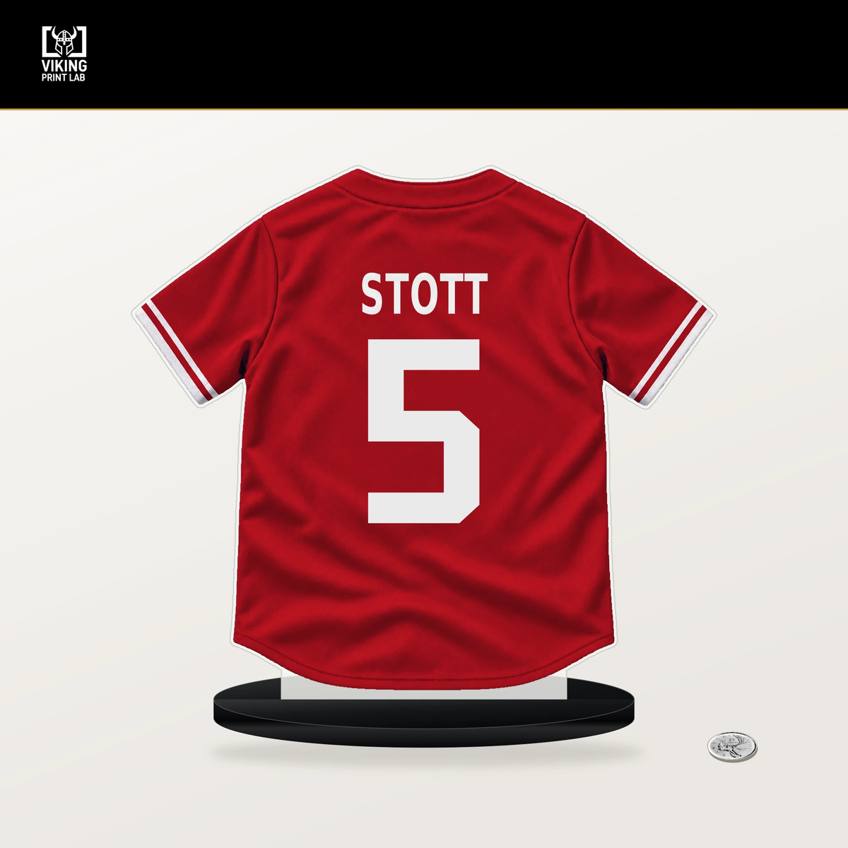 Bryson Stott number 5 Philadelphia Phillies jersey stand with included black base.