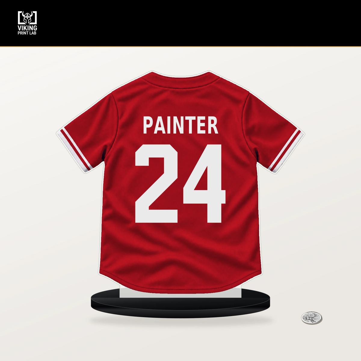 Andrew Painter number 24 Philadelphia Phillies jersey stand with included black base.
