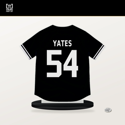 Kirby Yates number 54 Pittsburgh Pirates jersey stand with included black base.