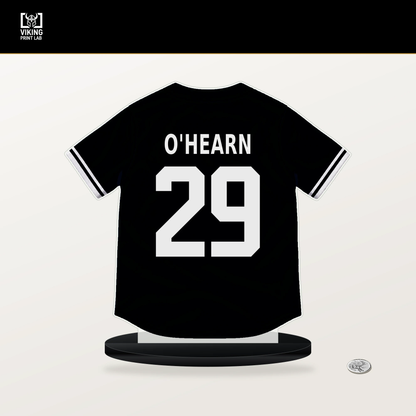 Ryan O'Hearn number 29 Pittsburgh Pirates jersey stand with included black base.