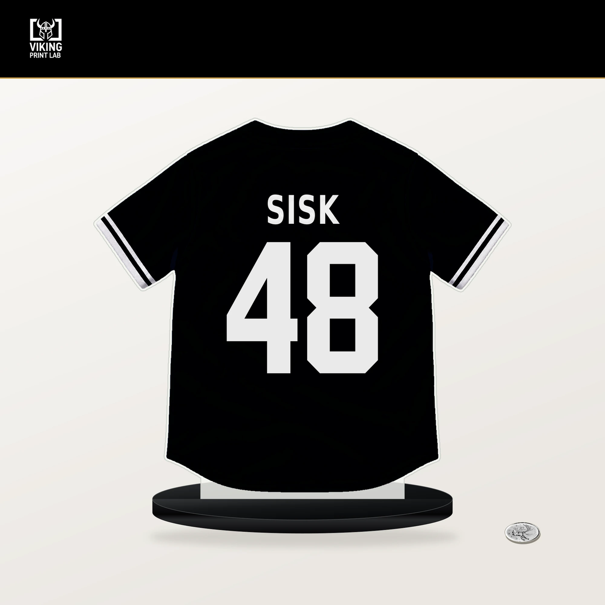 Evan Sisk number 48 Pittsburgh Pirates jersey stand with included black base.