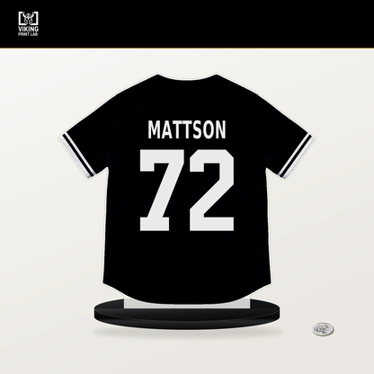 Isaac Mattson number 72 Pittsburgh Pirates jersey stand with included black base.