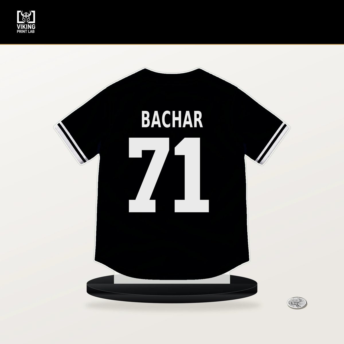 Lake Bachar number 71 Pittsburgh Pirates jersey stand with included black base.