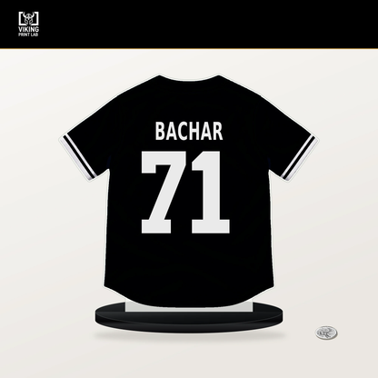Lake Bachar number 71 Pittsburgh Pirates jersey stand with included black base.