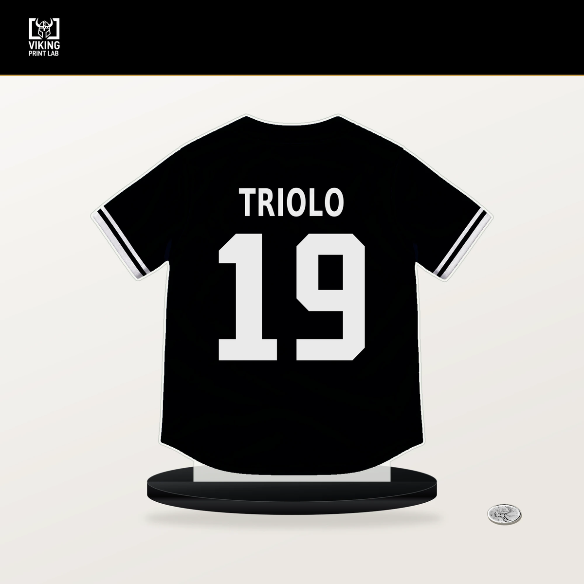 Jared Triolo number 19 Pittsburgh Pirates jersey stand with included black base.