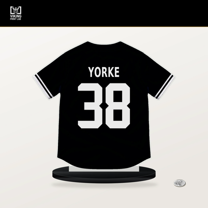 Nick Yorke number 38 Pittsburgh Pirates jersey stand with included black base.