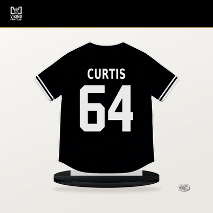 Khristian Curtis number 64 Pittsburgh Pirates jersey stand with included black base.