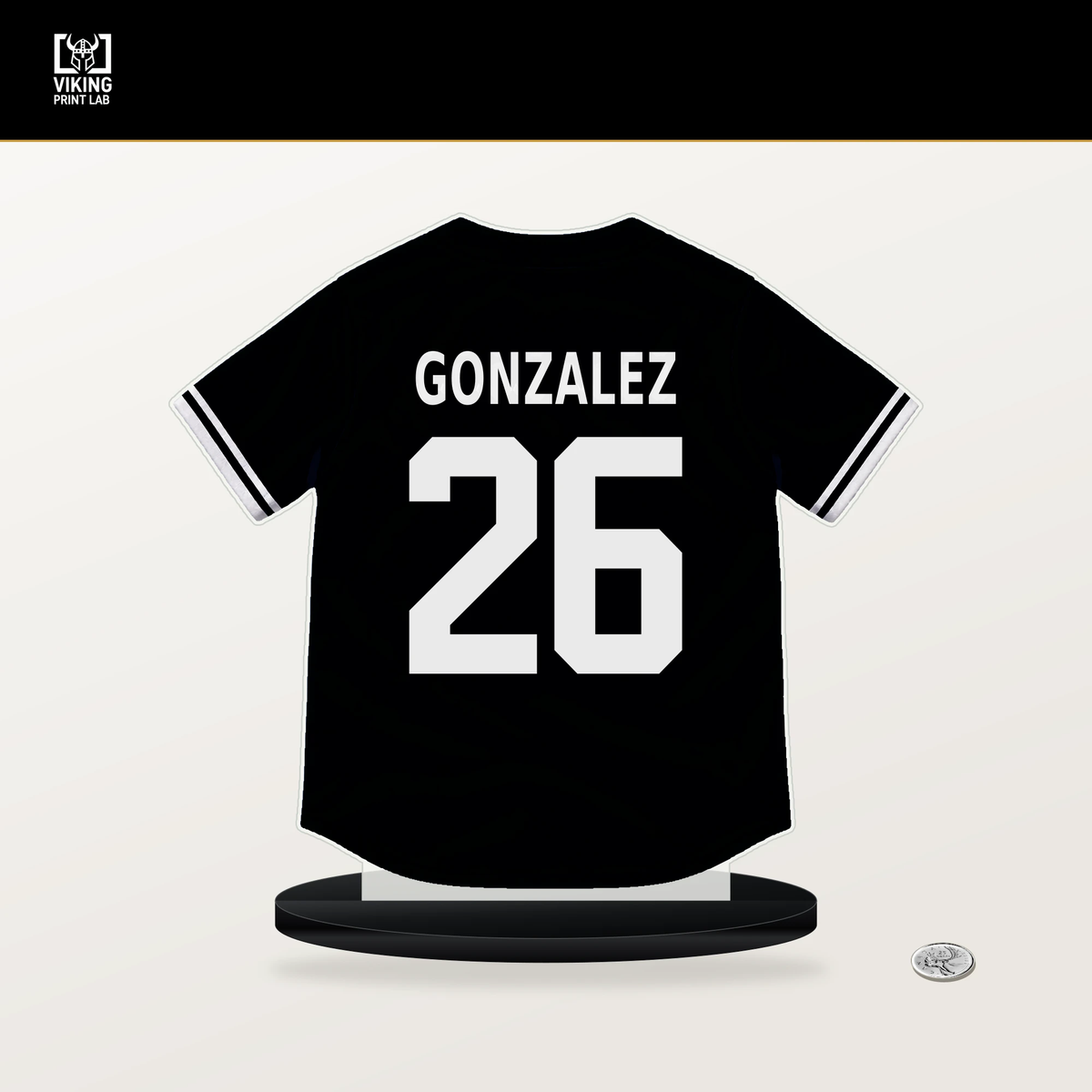 Jacob Gonzalez number 26 Pittsburgh Pirates jersey stand with included black base.