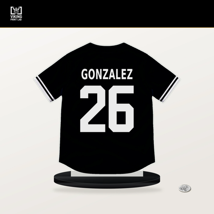 Jacob Gonzalez number 26 Pittsburgh Pirates jersey stand with included black base.