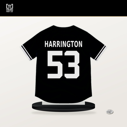 Thomas Harrington number 53 Pittsburgh Pirates jersey stand with included black base.