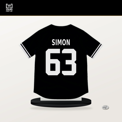 Ronny Simon number 63 Pittsburgh Pirates jersey stand with included black base.