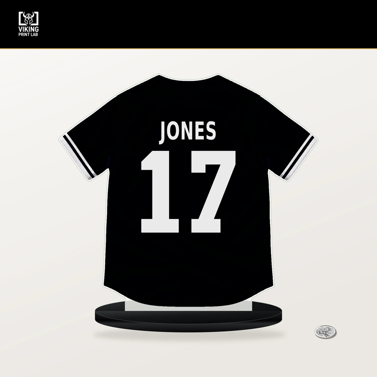 Jared Jones number 17 Pittsburgh Pirates jersey stand with included black base.