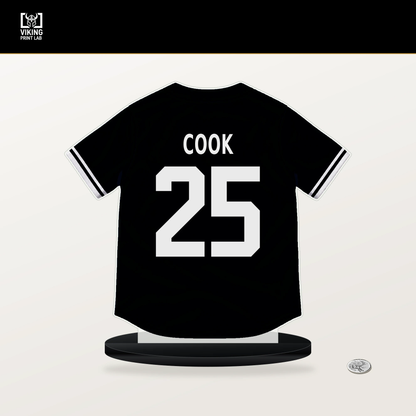 Billy Cook number 25 Pittsburgh Pirates jersey stand with included black base.