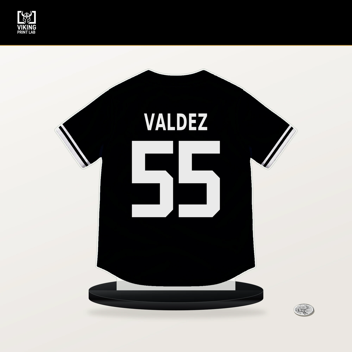 Esmerlyn Valdez number 55 Pittsburgh Pirates jersey stand with included black base.