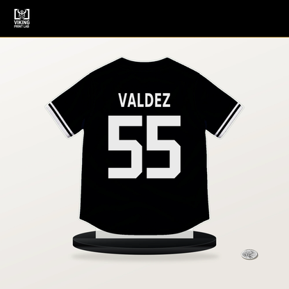 Esmerlyn Valdez number 55 Pittsburgh Pirates jersey stand with included black base.