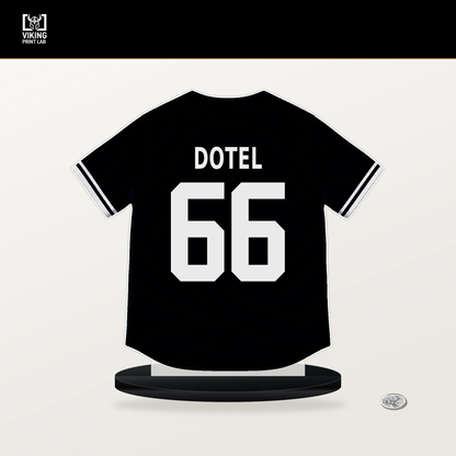 Wilber Dotel number 66 Pittsburgh Pirates jersey stand with included black base.