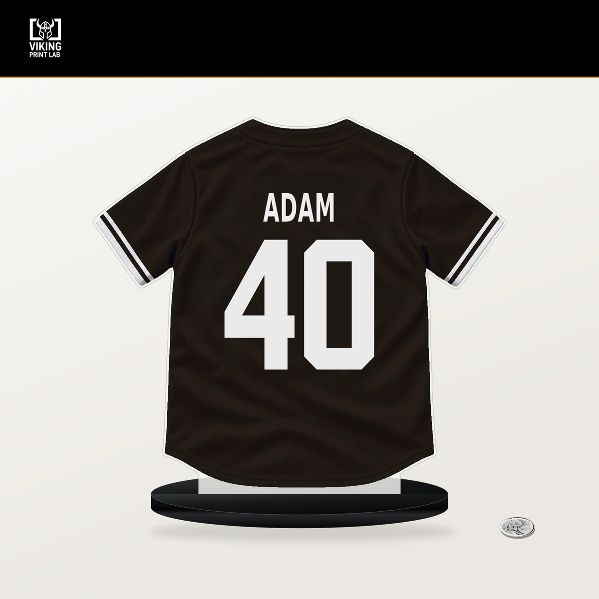 Jason Adam number 40 San Diego Padres jersey stand with included black base.