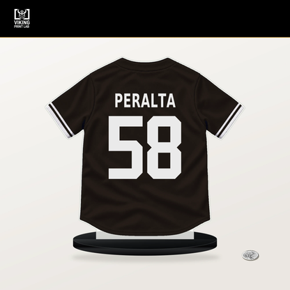 Wandy Peralta number 58 San Diego Padres jersey stand with included black base.