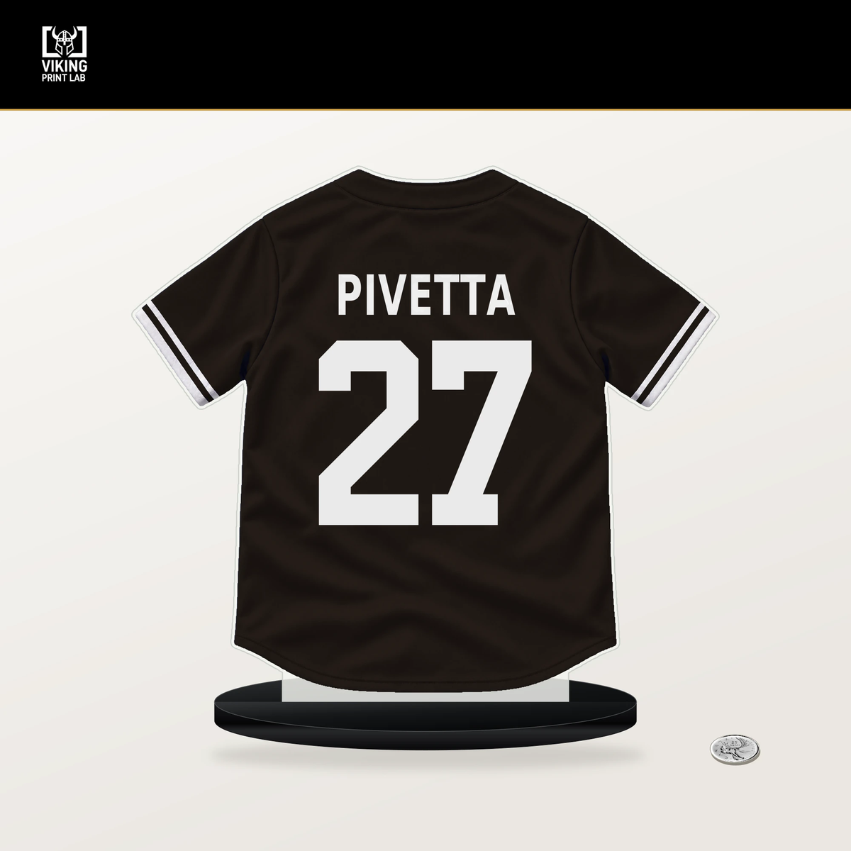 Nick Pivetta number 27 San Diego Padres jersey stand with included black base.