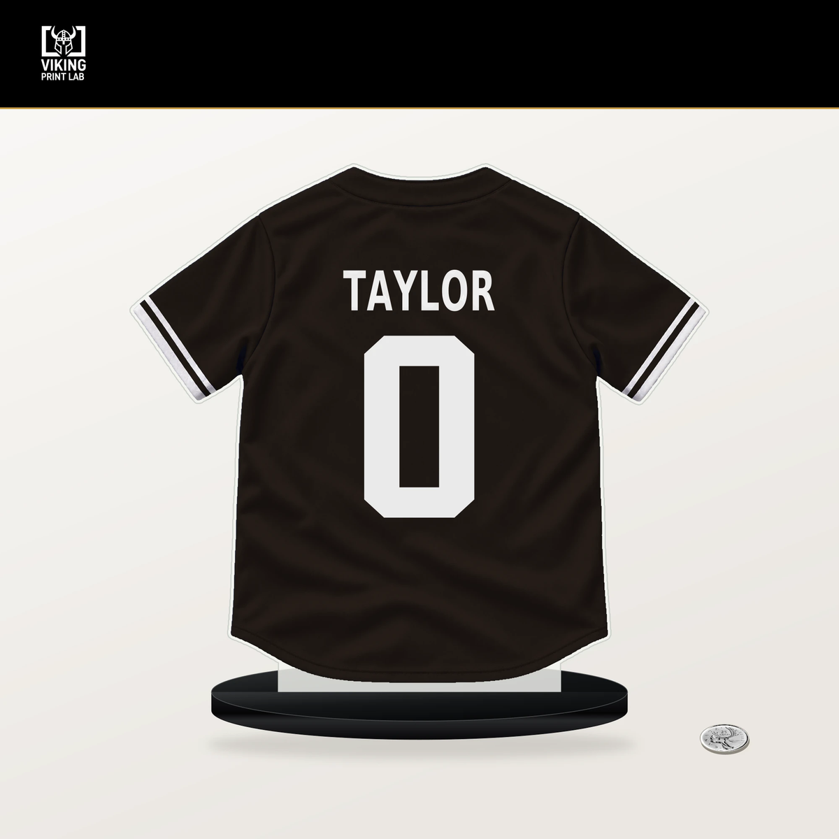 Samad Taylor number 0 San Diego Padres jersey stand with included black base.