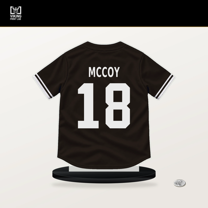 Mason McCoy number 18 San Diego Padres jersey stand with included black base.