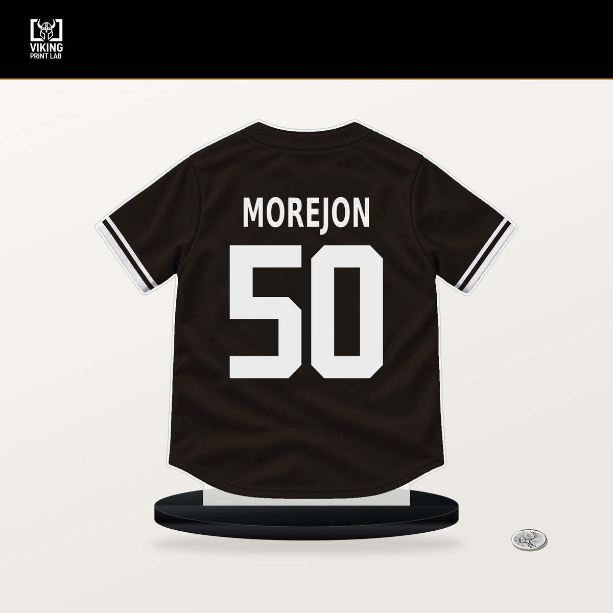 Adrian Morejon number 50 San Diego Padres jersey stand with included black base.