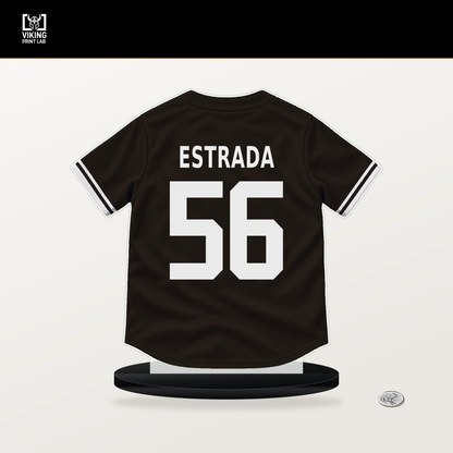 Jeremiah Estrada number 56 San Diego Padres jersey stand with included black base.