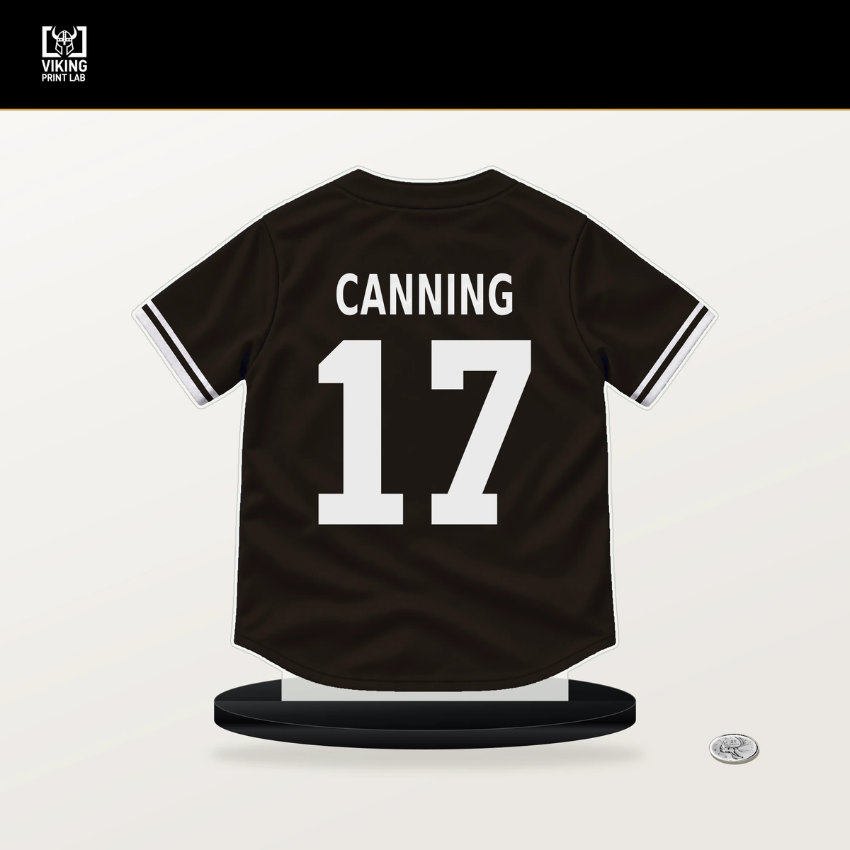 Griffin Canning number 17 San Diego Padres jersey stand with included black base.