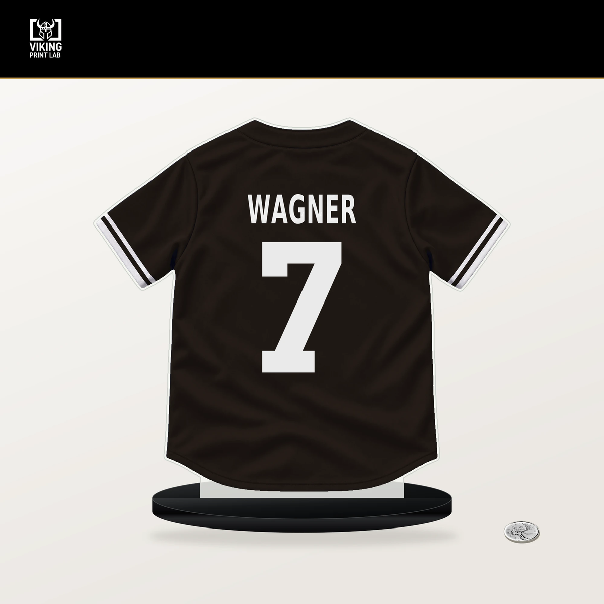 Will Wagner number 7 San Diego Padres jersey stand with included black base.