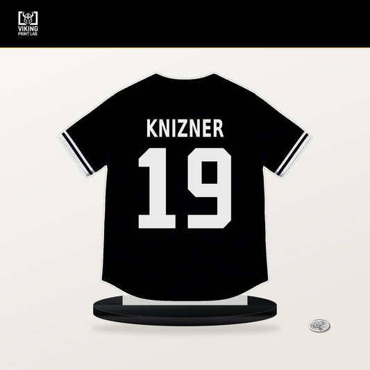 Andrew Knizner number 19 San Francisco Giants jersey stand with included black base.
