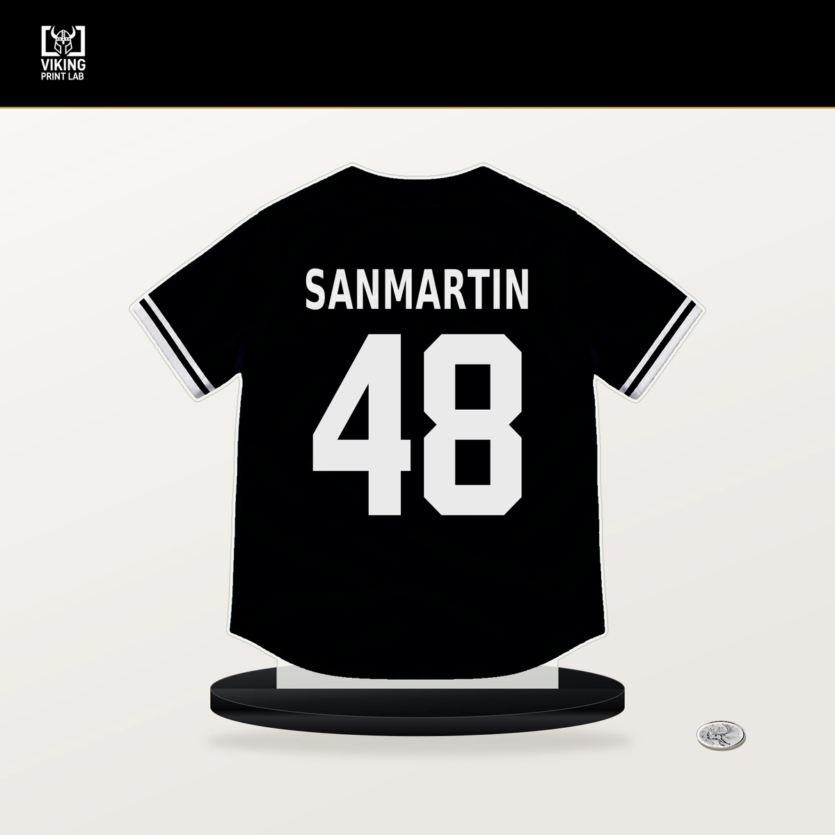 Reiver Sanmartin number 48 San Francisco Giants jersey stand with included black base.