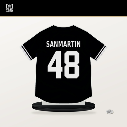 Reiver Sanmartin number 48 San Francisco Giants jersey stand with included black base.