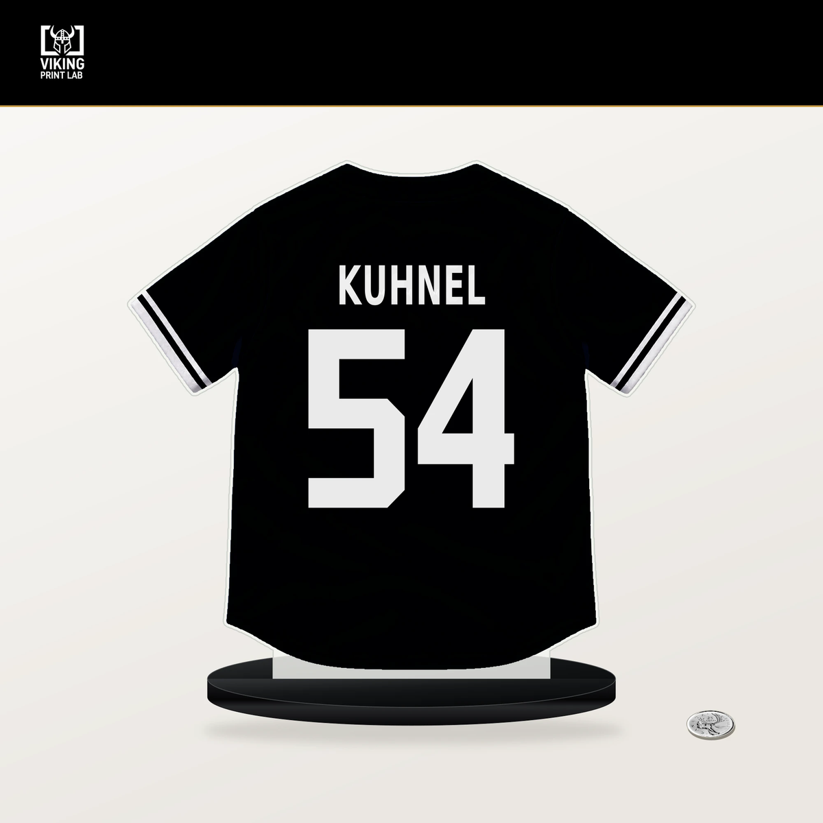 Joel Kuhnel number 54 San Francisco Giants jersey stand with included black base.