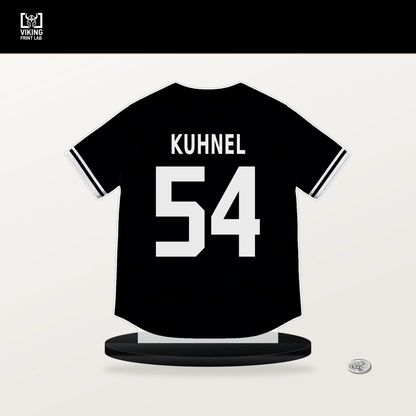 Joel Kuhnel number 54 San Francisco Giants jersey stand with included black base.